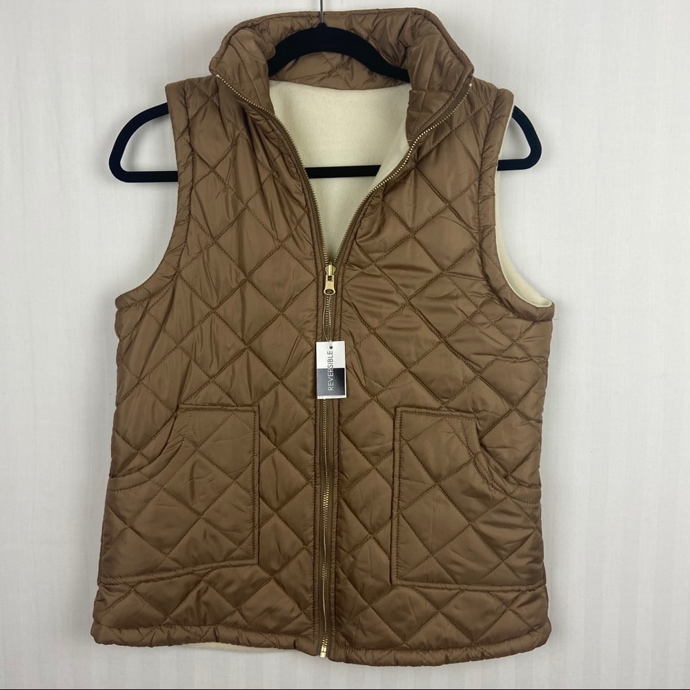 Reversible Tan Cream Puffy Vest Small